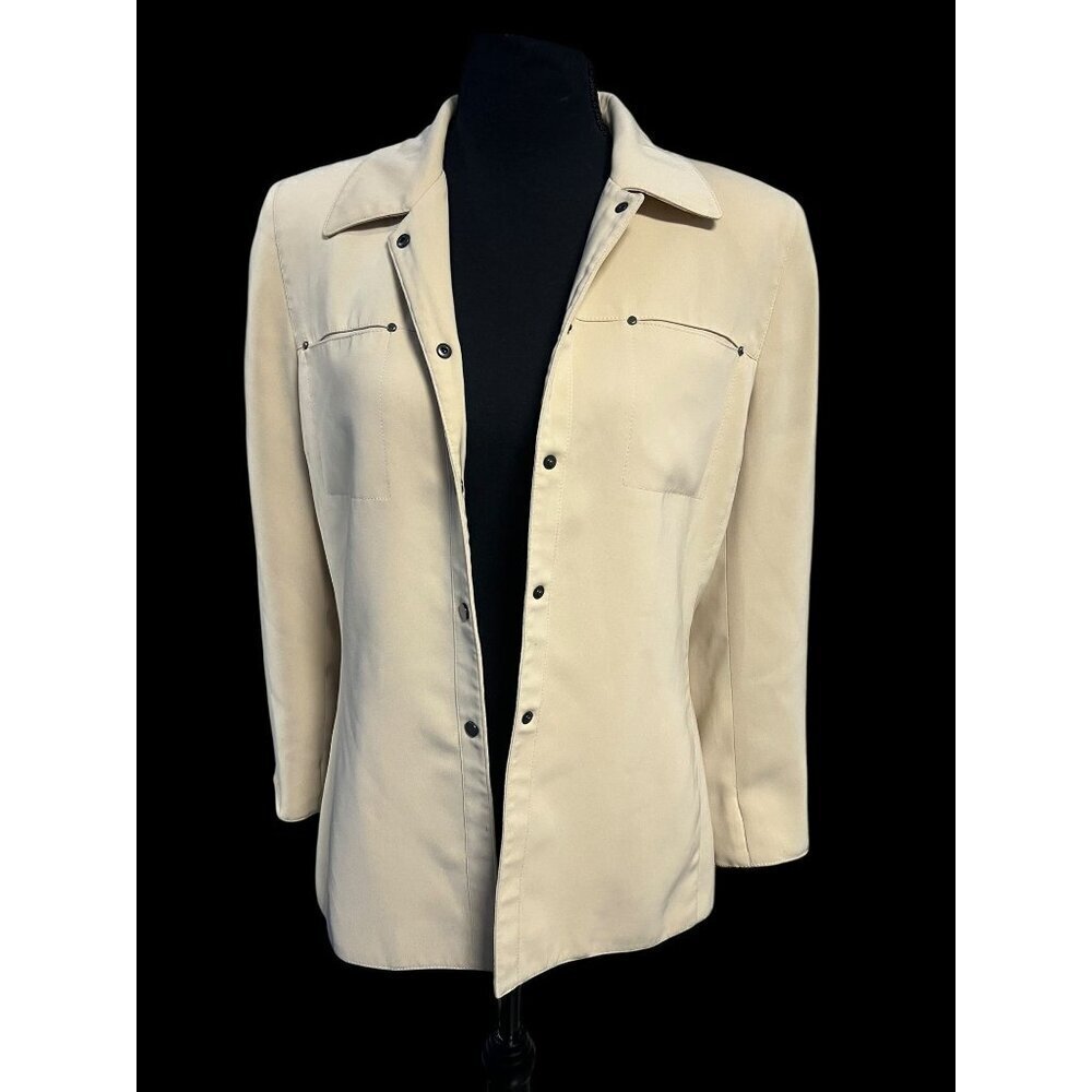 TAHARI Button-Up Blazer Jacket WOMEN SIZE 8 Beige Front Pockets CASUAL OFFICE